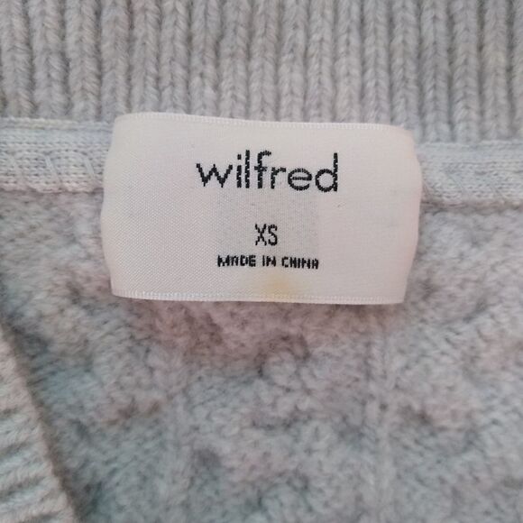 Wilfred Aritzia Merino Wool Cable Knit V Neck Sweater Grey XS - Picture 2 of 6